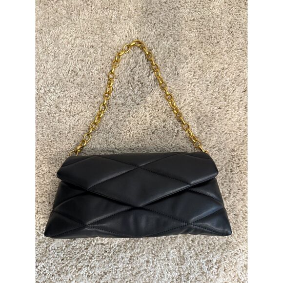 Mango Quilted Shoulder Bag – Black with Gold Chain - Picture 1 of 4